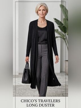 Chicos Travelers Cardigan Sz 2 Large - XL Open Duster Long